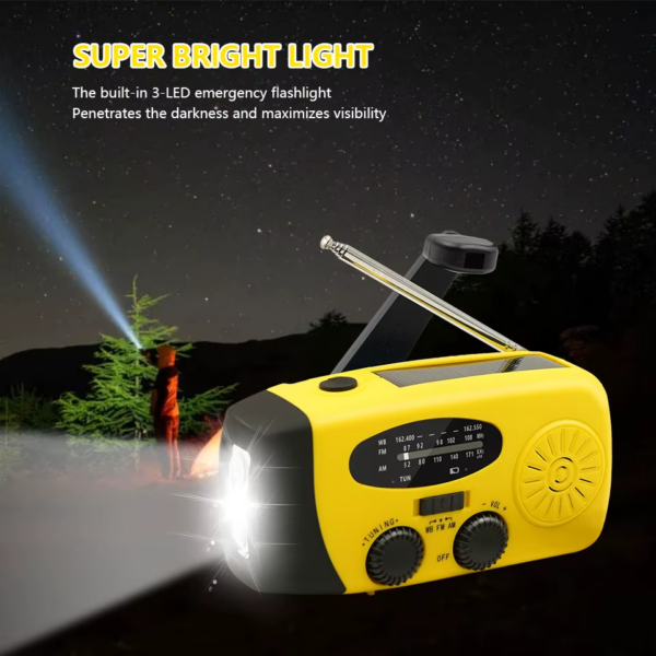 Emergency Portable Radio 2000Mah Solar Hand Crank Cell Phone Charger AM/FM Radio LED Flashlight Outdoor Indoor Light Night - Image 5