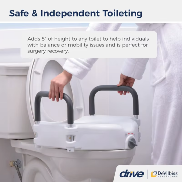 Drive Medical RTL12027RA 2-In-1 Raised Toilet Seat with Removable Padded Arms, Standard Seat - Image 2