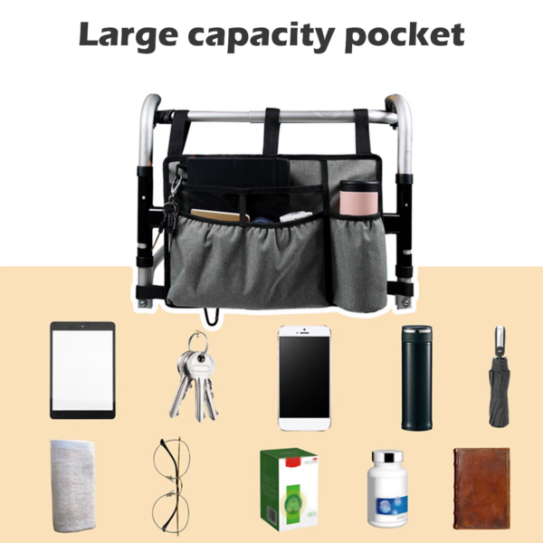 Walker Bag Basket with Cup Holder Suit for Adult Folding Walkers Seniors, Elderly, Handicap Carry Storage Pouch Organizer - Image 3