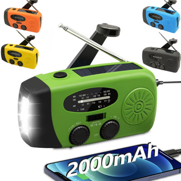 Emergency Portable Radio 2000Mah Solar Hand Crank Cell Phone Charger AM/FM Radio LED Flashlight Outdoor Indoor Light Night - Image 2
