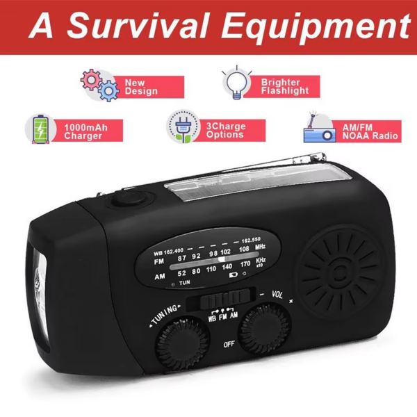 Solar Hand Crank RADIO Receiver US Mini Portable AM/FM Weather Radio with Multifunctional Flashlight Emergency Power Supply/Bank - Image 4