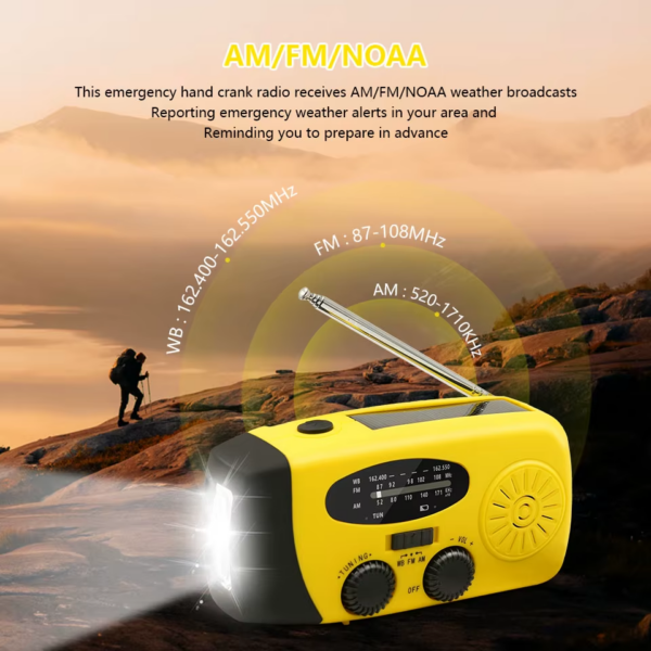 Emergency Portable Radio 2000Mah Solar Hand Crank Cell Phone Charger AM/FM Radio LED Flashlight Outdoor Indoor Light Night - Image 7