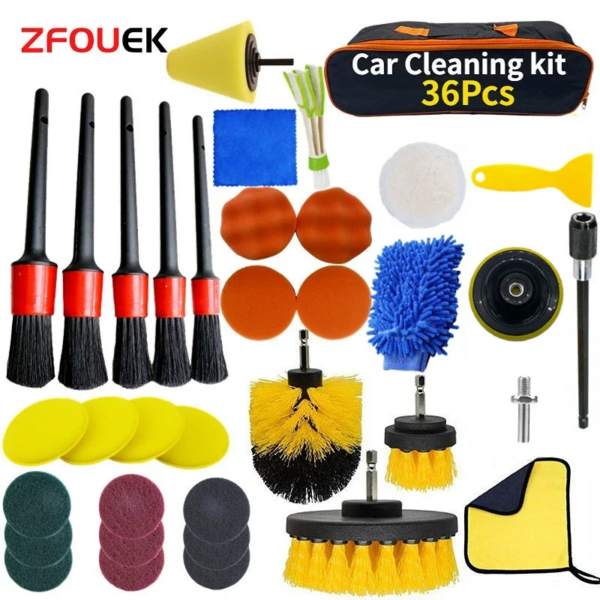 ZOPOSON New Car Cleaning Kit Scrubber Drill Detailing Brush Set Air Conditioner Vents Towel Polisher Car Auto Detailing Tools - Image 10
