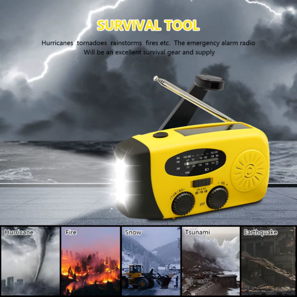 Emergency Portable Radio 2000Mah Solar Hand Crank Cell Phone Charger AM/FM Radio LED Flashlight Outdoor Indoor Light Night - Image 3