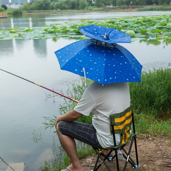 80Cm Head-Mounted Foldable Umbrella Double-Layer Windproof Anti-Uv Fishing Umbrella Outdoor Camping Cycling Sunshade Hat - Image 2