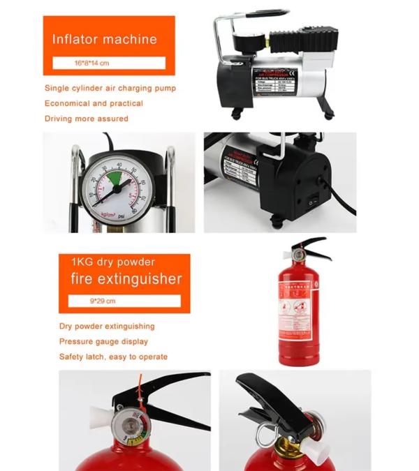 13 in 1 Car Emergency Kit with Tyre Inflator Machine Extinguisher for Emergency Repair and Rescue - Image 3