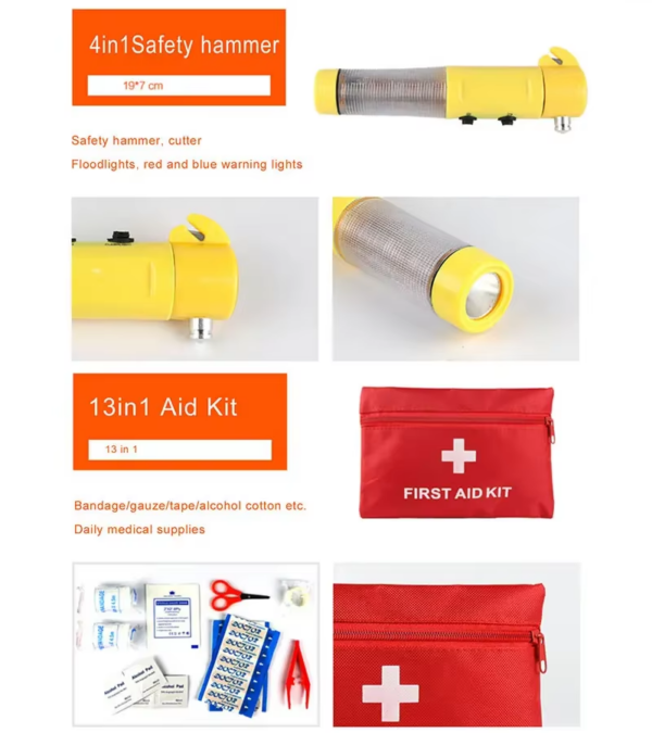 13 in 1 Car Emergency Kit with Tyre Inflator Machine Extinguisher for Emergency Repair and Rescue - Image 5