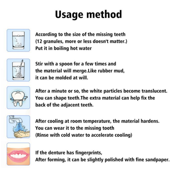 EELHOE Moldable False Teeth, Shapeable Dental Gel Dentures Temporary Fillings Cavities and Teeth Fillings Temporary Tooth Filling Denture Kit Oral - Image 4
