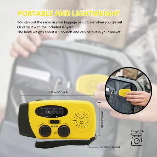 Emergency Portable Radio 2000Mah Solar Hand Crank Cell Phone Charger AM/FM Radio LED Flashlight Outdoor Indoor Light Night - Image 4