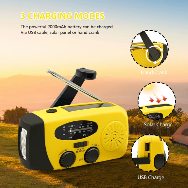 Emergency Portable Radio 2000Mah Solar Hand Crank Cell Phone Charger AM/FM Radio LED Flashlight Outdoor Indoor Light Night - Image 6