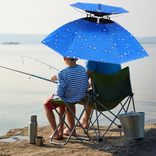 80Cm Head-Mounted Foldable Umbrella Double-Layer Windproof Anti-Uv Fishing Umbrella Outdoor Camping Cycling Sunshade Hat - Image 3