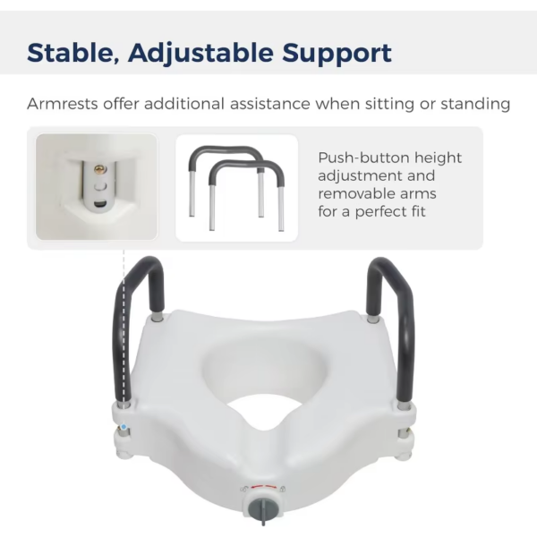 Drive Medical RTL12027RA 2-In-1 Raised Toilet Seat with Removable Padded Arms, Standard Seat - Image 3