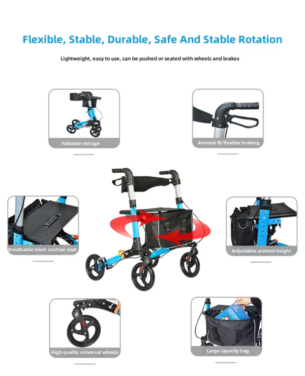 Elderly Disabled Rehabilitation Walking Assist Rollator Walker Aluminum Alloy Folding Pulley Training Mobility Aid Household - Image 7