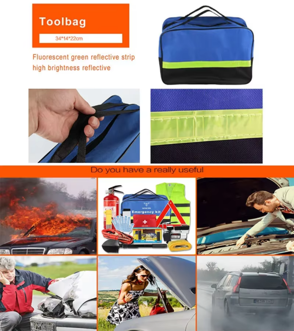 13 in 1 Car Emergency Kit with Tyre Inflator Machine Extinguisher for Emergency Repair and Rescue - Image 2