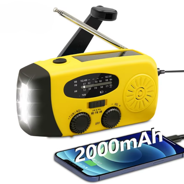Emergency Portable Radio 2000Mah Solar Hand Crank Cell Phone Charger AM/FM Radio LED Flashlight Outdoor Indoor Light Night - Image 15