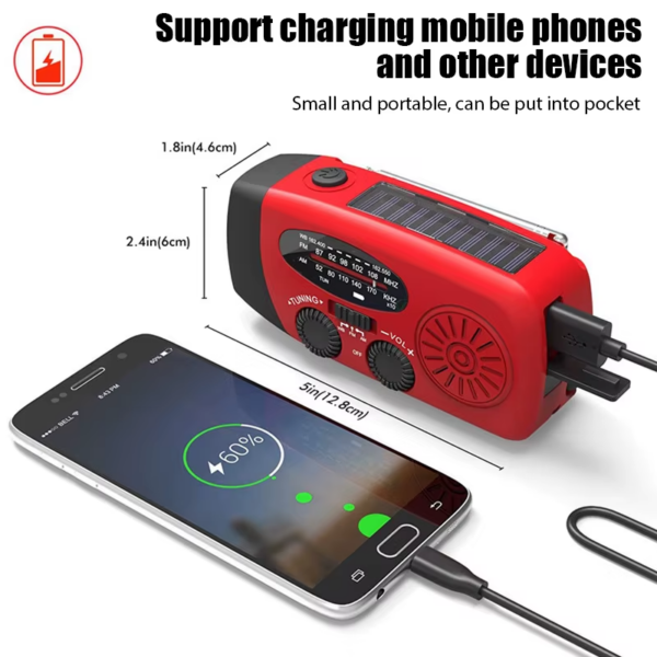 Solar Hand Crank RADIO Receiver US Mini Portable AM/FM Weather Radio with Multifunctional Flashlight Emergency Power Supply/Bank - Image 2