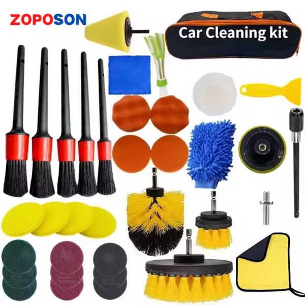 ZOPOSON New Car Cleaning Kit Scrubber Drill Detailing Brush Set Air Conditioner Vents Towel Polisher Car Auto Detailing Tools - Image 2