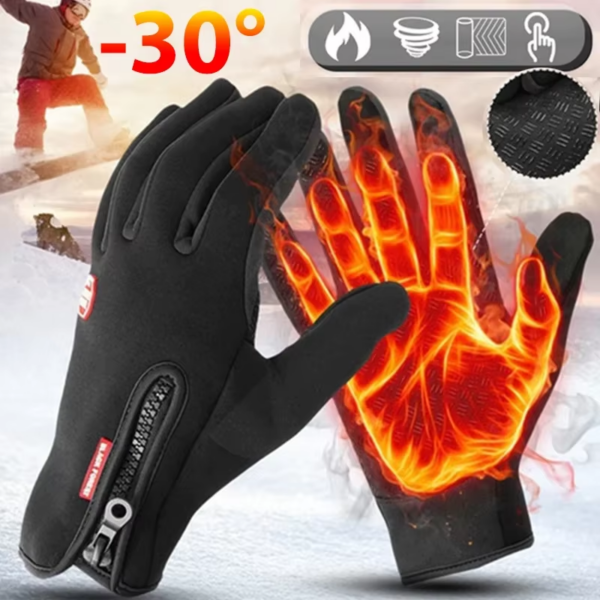 Winter Gloves for Men Waterproof Windproof Cold Gloves Snowboard Motorcycle Riding Driving Warm Touchscreen Zipper Glove - Image 2