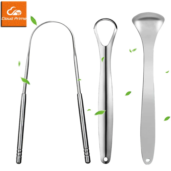 Premium 1Pcs/3Pcs Metal Tongue Scraper Cleaner for Adults & Kids, Portable Stainless Steel Tongue Scrapers Brushes for Removing - Image 2