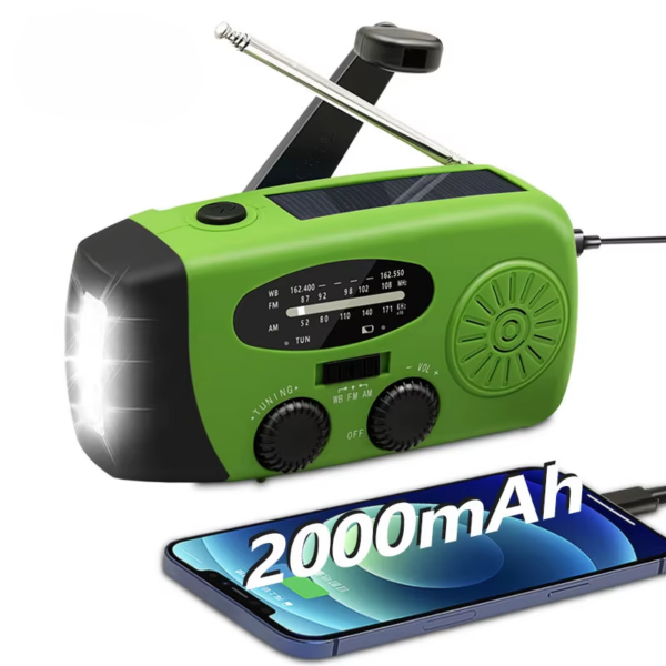 Emergency Portable Radio 2000Mah Solar Hand Crank Cell Phone Charger AM/FM Radio LED Flashlight Outdoor Indoor Light Night - Image 8