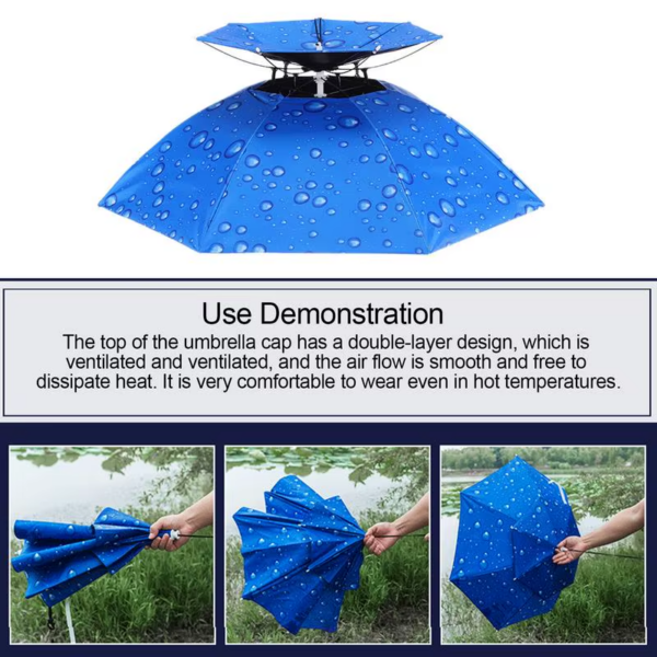 80Cm Head-Mounted Foldable Umbrella Double-Layer Windproof Anti-Uv Fishing Umbrella Outdoor Camping Cycling Sunshade Hat - Image 5