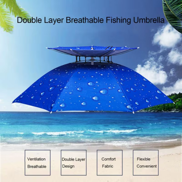 80Cm Head-Mounted Foldable Umbrella Double-Layer Windproof Anti-Uv Fishing Umbrella Outdoor Camping Cycling Sunshade Hat - Image 4