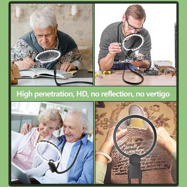 Magnifying Glass with Light for Reading: 5X Hands Free Magnifier for Neck Wear Seniors Sewing Low Vision Elderly - Bild 6