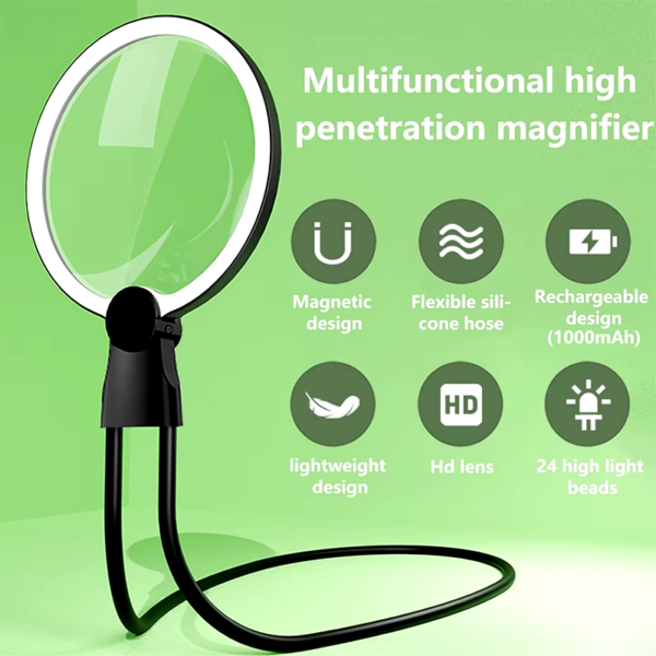 Magnifying Glass with Light for Reading: 5X Hands Free Magnifier for Neck Wear Seniors Sewing Low Vision Elderly